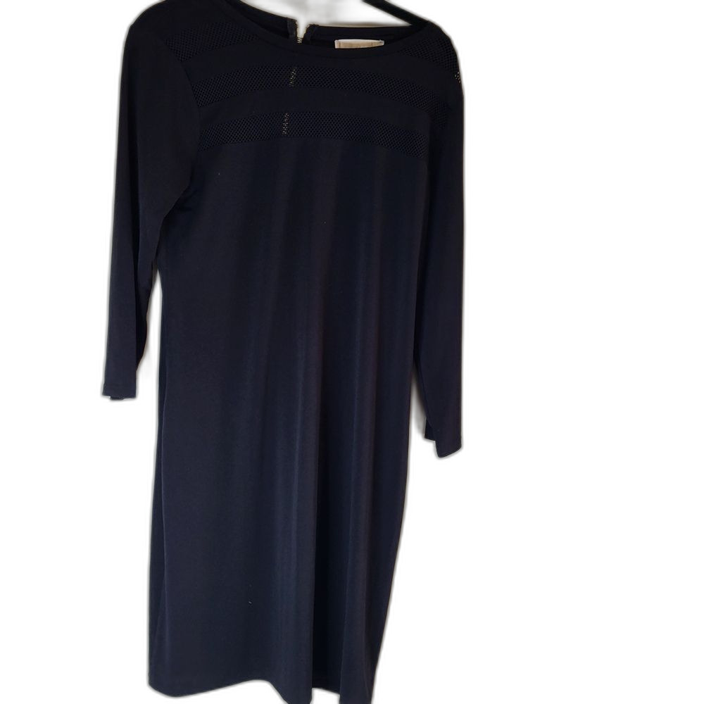 Michael Kors Black Midi Dress with Subtle Knit Yoke